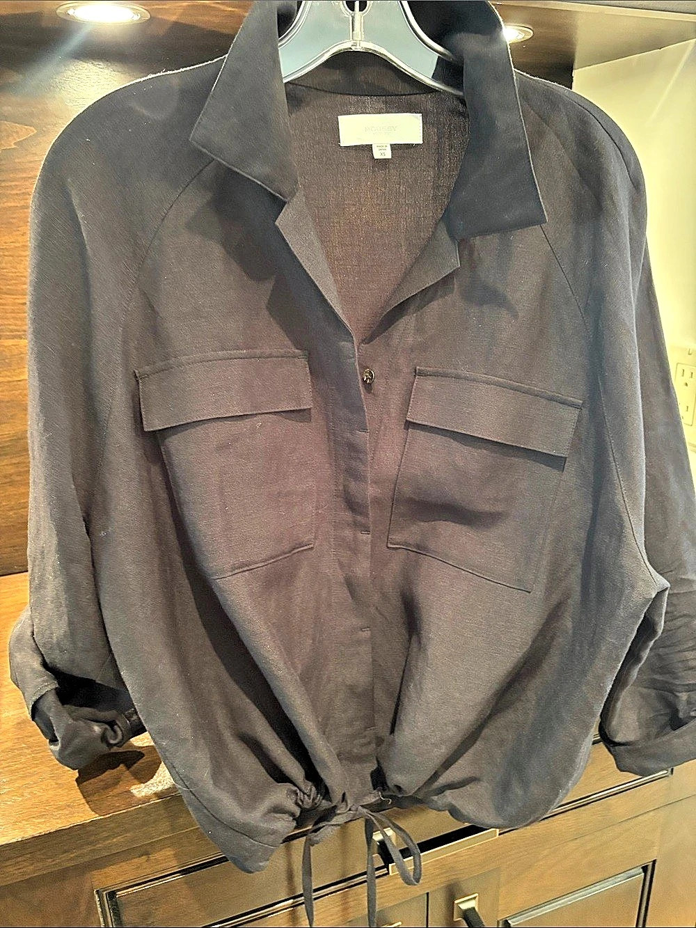 Moussy Utility Pocket Drawstring Top in Black Size XS Like New